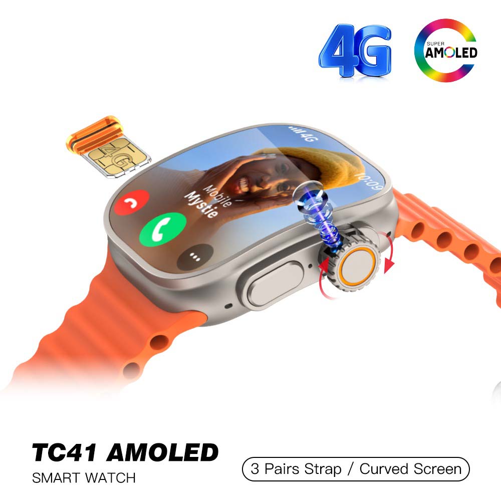 TC41 Curve Smartwatch - 2.01" AMOLED, AI Assistant, Bluetooth Calls, Wireless Charging, IP68, Fitness Tracker (Black)