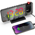 Projection Alarm Clock - 180° Rotatable Ceiling Projector, RGB LED Display, Dual Alarm & 5-Level Dimmer (Black)